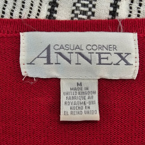 VTG Casual Corner Annex Red Argyle V Neck Long Sleeve Sweater Medium - Picture 3 of 6
